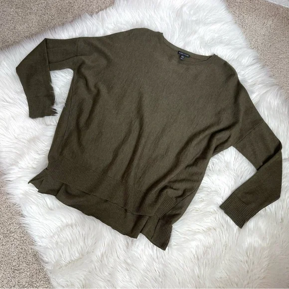Eileen Fisher Olive Green Boxy High Low Sweater - Picture 6 of 9